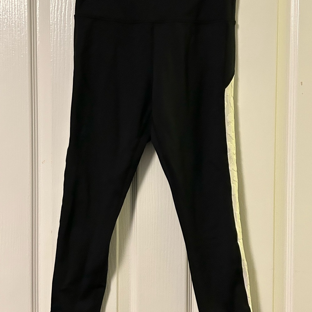 ZYIA Black Leggings with white floral Stripe